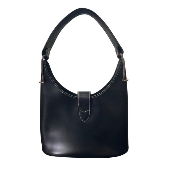 Dooney Bourke Black Crescent Shoulder Bag Y2K Smooth Leather Hobo - Picture 3 of 8